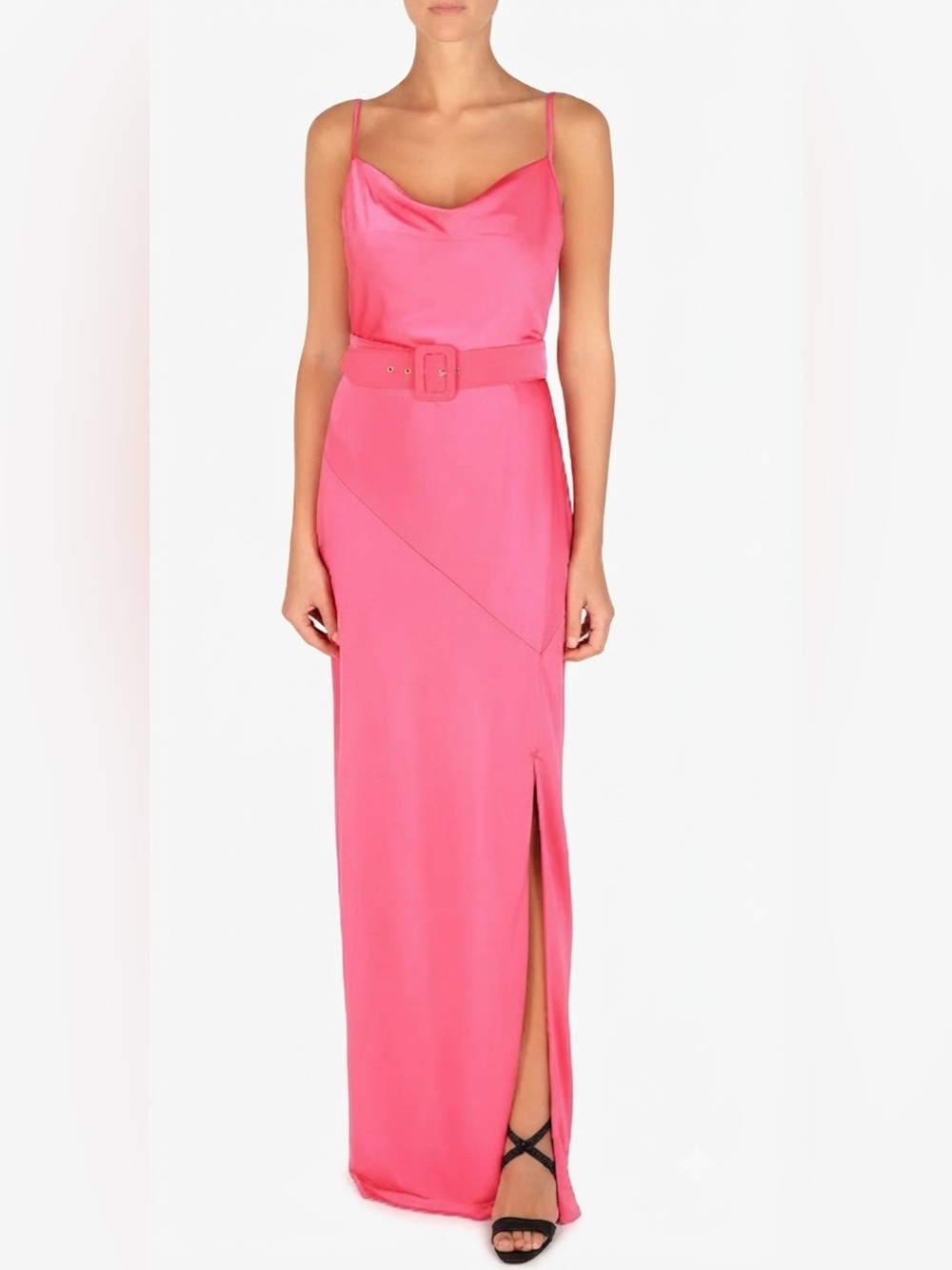 julia jordan Hot Pink Cowl Neck Maxi Dress with Belt